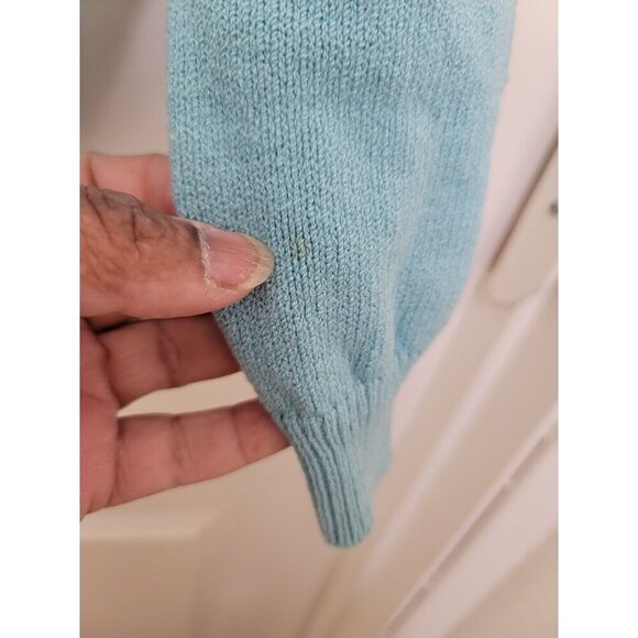 Vintage ST. JOHN SPORT Blue & Green Knit Hooded Cardigan Sweater With Pockets & - Picture 16 of 16